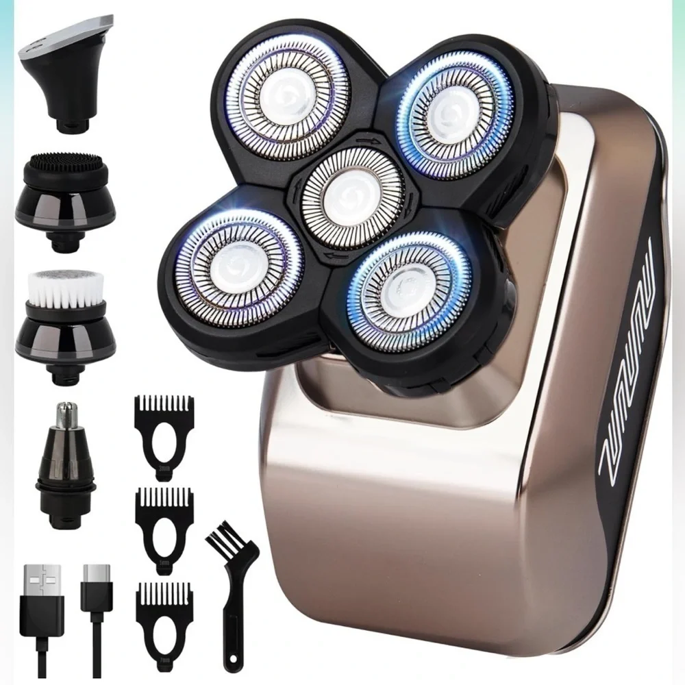 Brand New 5-in-1 Electric Wet/Dry Bald Head Shaver for Men Cordless Palm Sized